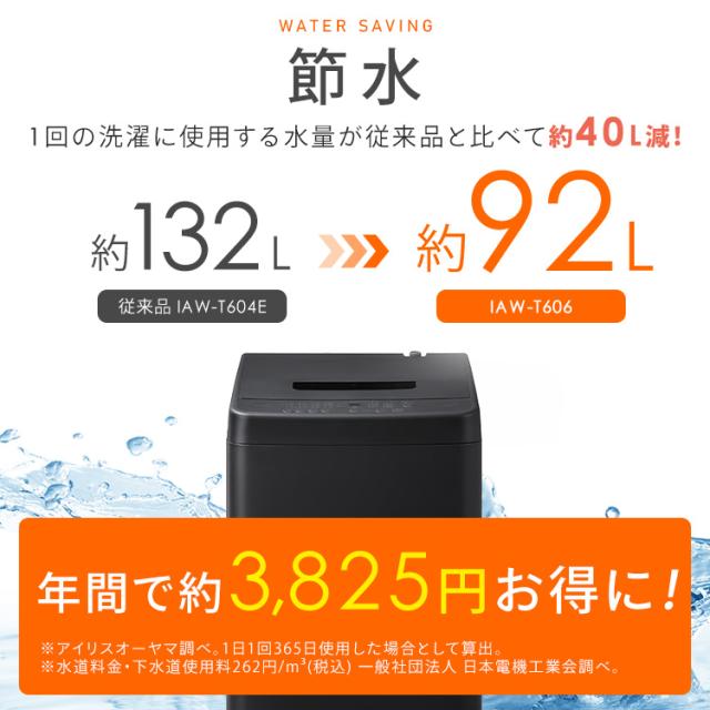 洗濯機 6kg 縦型 一人暮らし 全自動洗濯機 縦型洗濯機 節水 時短 コンパクト 部屋干し ブラック ホワイト 黒 白 新品 ガチ落ち大水流洗浄 IAW-T606 アイリスオーヤマ *_3