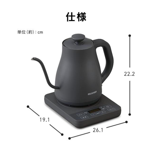 電気ケトル 0.8L ケトル 電気 電気ポット 湯沸かし 温度調節 保温 内側 ステンレス おしゃれ 細口 湯漏れ防止 空焚き防止 一人暮らし IKE-C800T アイリスオーヤマ *