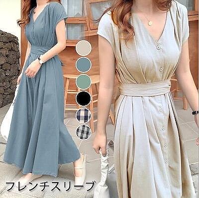 フレンチスリーブワンピース 大人レディな印象のタック入り リネン風ワンピースの通販はau Pay マーケット 風ちゃんマーケット