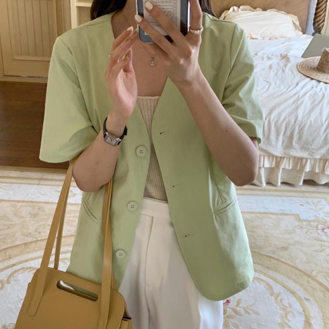 ショートジャケット レディース Vネック 3つボタン ゆったり ワイルド 夏 半袖 スーツの通販はau Pay マーケット 森のあらいぐま