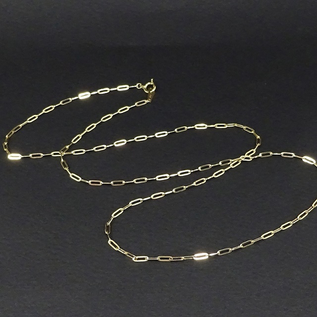18金（K18刻印有）ネックレス 中空ペーパークリップチェーン 50cm男  