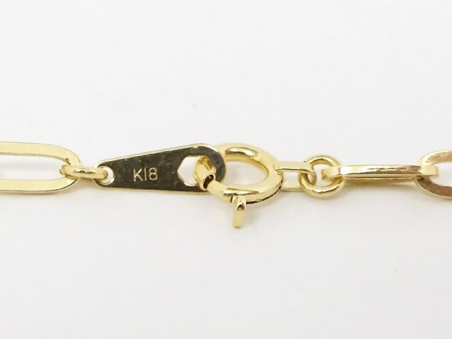 18金（K18刻印有）ネックレス 中空ペーパークリップチェーン 50cm男  