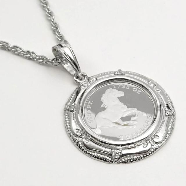 プラチナツバルホースコイン ペンダントトップ 天然ダイヤモンド4石入り 1/25oz TUVAL2018年モノ希少 QUEEN ELIZABETH？の肖像 9995PT 3DOLLARS 31100417【送料無料】_3