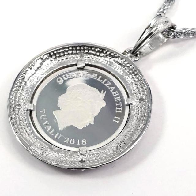 プラチナツバルホースコイン ペンダントトップ 天然ダイヤモンド4石入り 1/25oz TUVAL2018年モノ希少 QUEEN ELIZABETH？の肖像 9995PT 3DOLLARS 31100417【送料無料】_5
