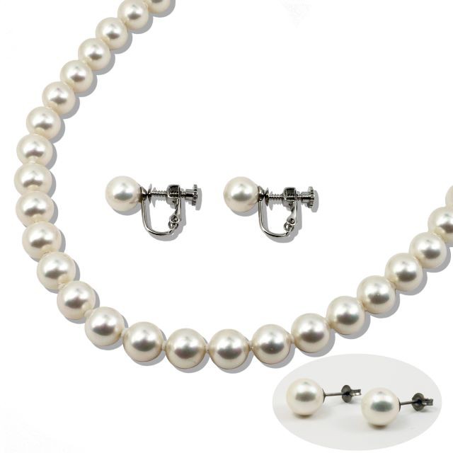 花珠真珠に匹敵！花珠貝パールネックレス/ピアス（イヤリング）セット9.0mm【6月誕生石真珠】の通販は