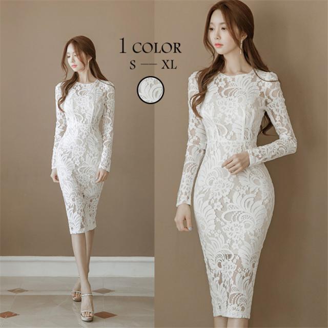 サマーワンピース タイトスカート レースワンピース レディース ひざ丈 クルーネック 長袖 タイト袖 ハイウエスト透け感 夏 花柄 韓の通販はau Pay マーケット Champs Elysees