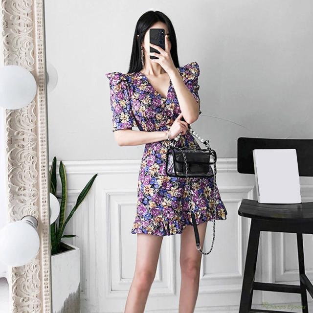 ワンピースレディース 韓国風夏服 ｖネック ミニ丈ワンピースレディース プリント きれいめ カジュアル 着痩せ 上品 お出かけ 代30代 の通販はau Pay マーケット Champs Elysees