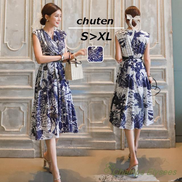 ロング丈ワンピースレディース 花柄プリント大裾 ｖネック膝下丈ワンピース カジュアル オシャレ 韓国風 セクシー 上品 代30代 結婚式 の通販はau Pay マーケット Champs Elysees