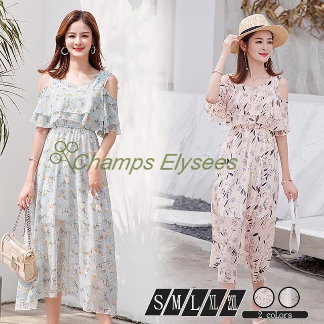 キャミソールワンピース レディース Popな柄ワンピース シフォン ロングワンピース 夏物 半袖 Uネック 代30代40代 お出かけ 旅行 お遊の通販はau Pay マーケット Champs Elysees