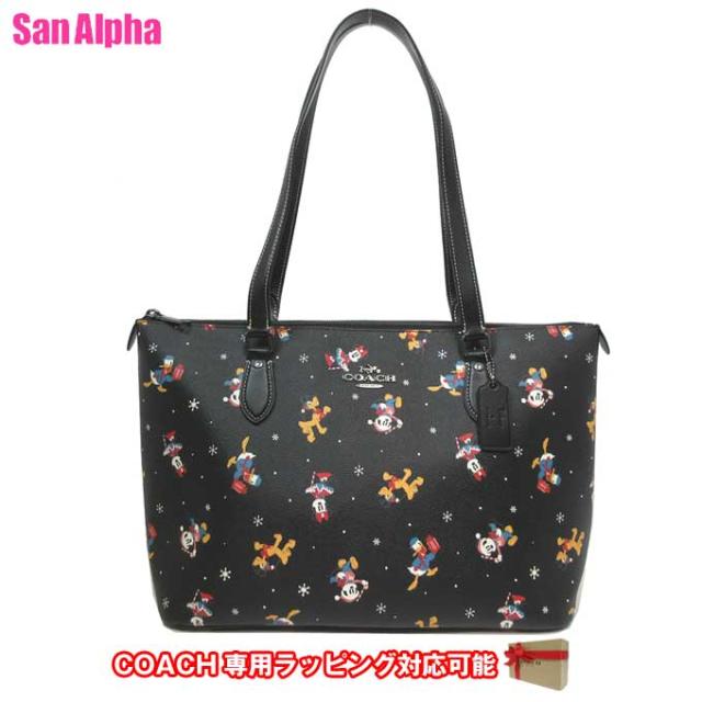コーチ アウトレット COACH トートバッグ CM189 COACH×DISNEY コーチ×ディズニー ディズニーフレンズ ホリデイ プリント ギャラリー トート QB/M2(ブラック×マルチカラー)