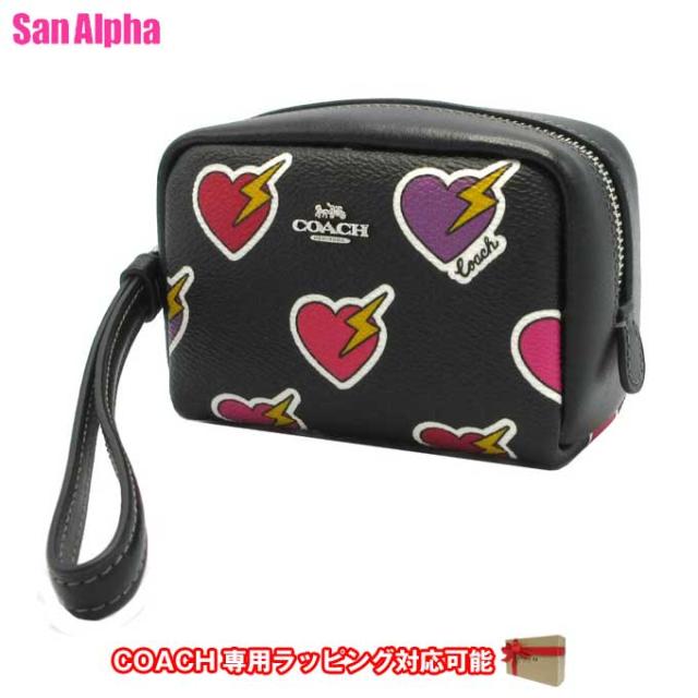 コーチ ポーチ COACH ハート ボルト プリント リストレット ポーチ ミニポーチ CW908 SVA47 (ブラック×マルチカラー)アウトレット レディース