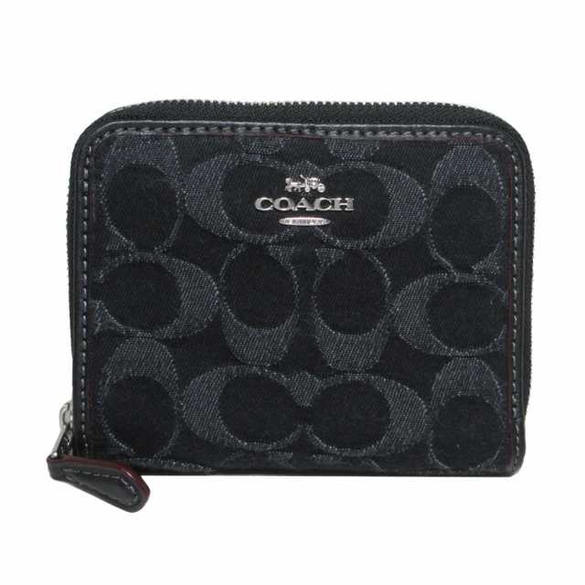 コーチ 財布 二つ折り財布 COACH シグネチャー デニム スモール ジップ アラウンド ウォレット 小銭入れなし CP431 SV/BK (ブラック) ア