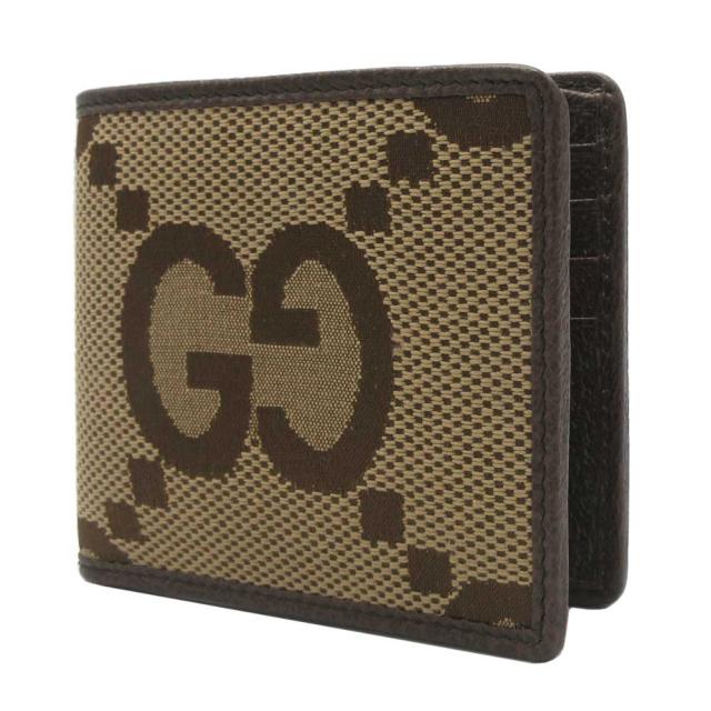 グッチ 財布 二つ折り財布 (小銭入れ無し) GUCCI ジャンボ GG キャンバス 699308 (ベージュ系×ブラウン系) ブティックライン メンズ