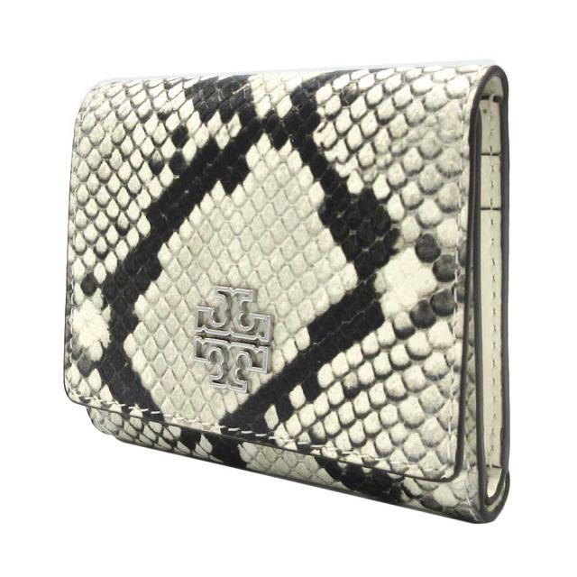 トリーバーチ 財布 三つ折り財布 TORY BURCH ブリテン スネーク調 エンボスレザー コンパクト ウォレット ミニ財布 164035 1024 100 (ウォームホワイト×ブラック) アウトレット レディース