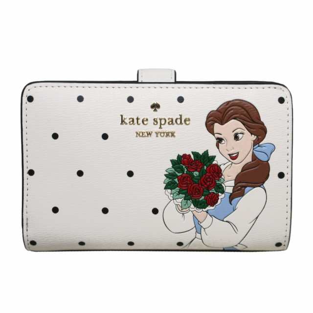 ケイトスペード 財布 二つ折り財布 kate spade × Disney ディズニー 美女と野獣 ベル ドット柄 ミディアム コンパクト バイフォールド