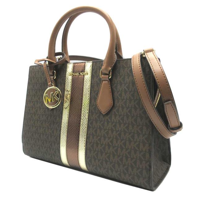マイケル・コース バッグ ハンドバッグ MICHAEL KORS シェイラ ミディアム MKシグネチャー パイソン調メタリックストライプ ロゴメタル サッチェル 2WAY 斜め掛け 35F4G6HS3B BROWN (ブラウン) アウトレット レディース
