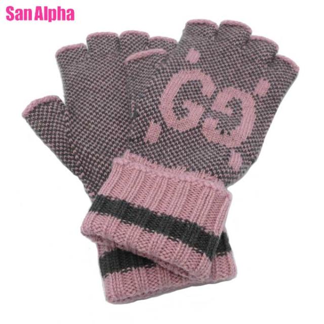 グッチ 手袋 アパレル GUCCI GG ロゴ カシミヤ フィンガーレスグローブ 指なし スマホ対応 L 726586 (グラファイト×ピンク) アウトレット レディース