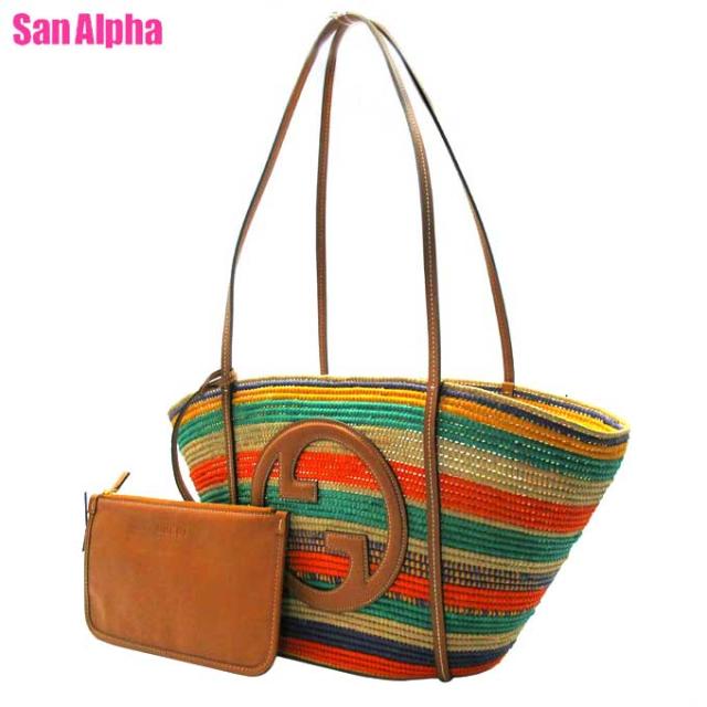 グッチ バッグ トートバッグ GUCCI サマー ストライプ インターロッキング G カゴバッグ ポーチ付き 肩掛け 746009 (マルチカラー) レディース  【ラッピング対象外】