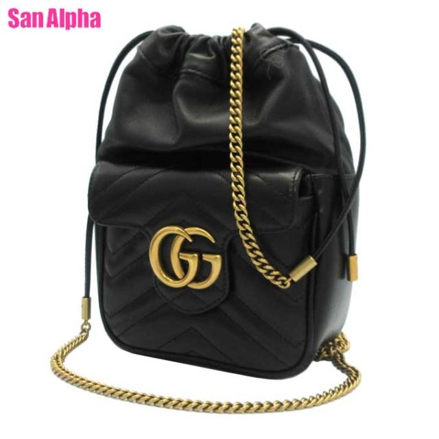 グッチ バッグ ショルダーバッグ GUCCI GGマーモント キルティング シェブロン ミニ バケットバッグ 巾着 斜め掛け 746433 (ブラック) ブティックライン レディース