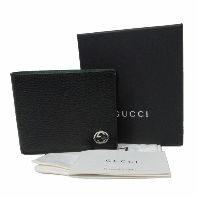 グッチ 財布 二つ折り財布 (小銭入れなし) GUCCI インターロッキングG レザー 二つ折り 611229 CAO2N 1080 (ブラック系) アウトレット メ