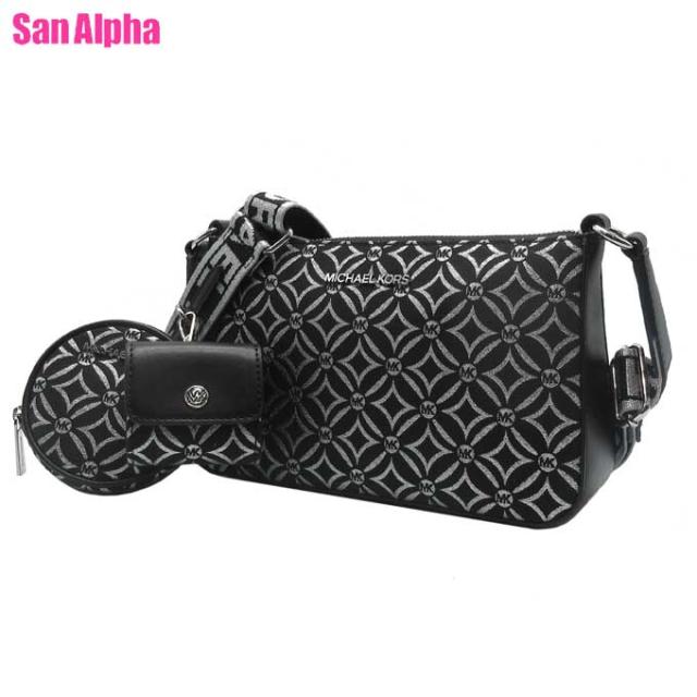 マイケルコース バッグ ショルダーバッグ MICHAEL KORS ジェットセットトラベル ジャカード メタリック スモール クロスボディ ウィズ テックアタッチ 斜め掛け 35F4STVC1J BLK/SILVER (ブラック×シルバー)アウトレット レディース