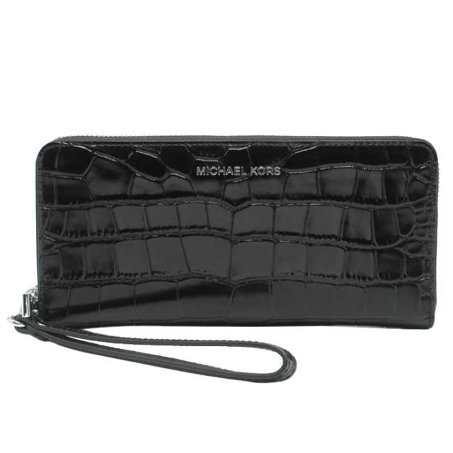 マイケル・コース 財布 長財布 MICHAEL KORS ジェット セット クロコ調型押しレザー トラベル 二つ折り ラウンドジップ ロングウォレット パスケース付き リストレット付き 32F4SJ6T3E BLACK (ブラック) ブティック レディース マイケル・コース 財布 長財布 MICHAEL KORS ジェット セット クロコ調