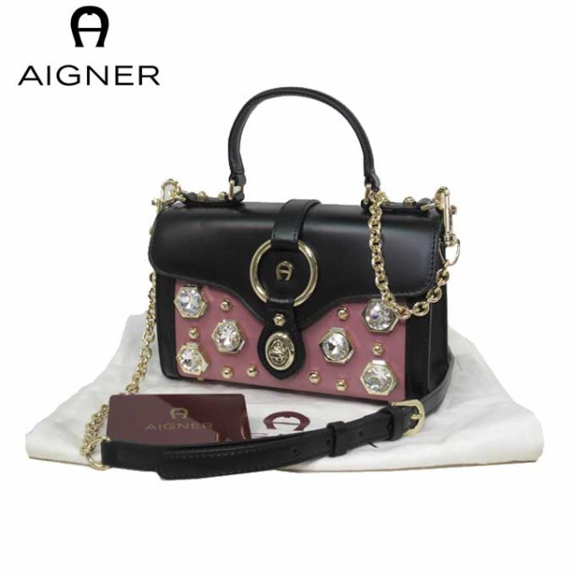 アイグナー ブティック AIGNER ハンドバッグ 135370-428 レザー×ラインストーン ショルダー付 2WAY ミニ バッグ  Fiorentin / Dark Mau｜au PAY マーケット