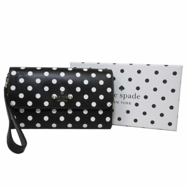 ●ギフトBOX付!!● ケイトスペード 財布 長財布 katespade チャーミング ドット ストラップ付 ミディアム フォン リストレット ウォレット K7234  001(ブラック×マルチカラー) アウトレット kate spadeの通販は