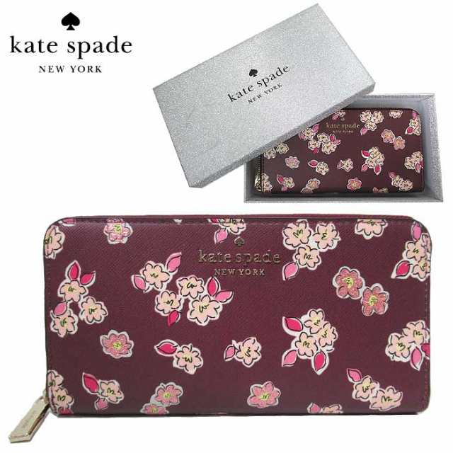 ●ギフトBOX付!!● ケイトスペード 財布 長財布 kate spade ティンセル ボックスド サフィアーノPVC フロステッド フローラル グリッター ラージ ラウンドファスナー ウォレット K9298 600(ワイン系マルチ) アウトレット レディース