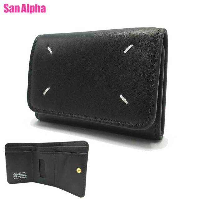 メゾンマルジェラ 財布 三つ折り財布(小銭入れなし) Maison Margiela 11 レザー 4ステッチ コンパクト ミニ財布 S56UI0212 P4985 T8013 (ブラック) レディース