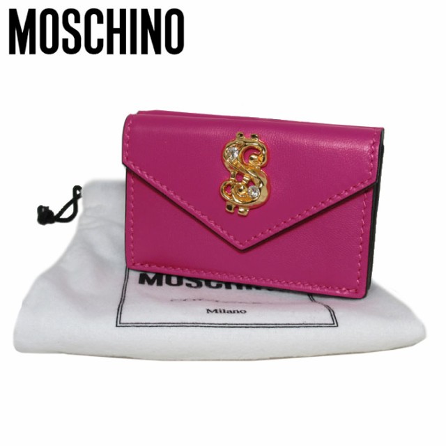 LOVE MOSCHINO】ロゴ入り ぺブル加工レザー ミニ 財布