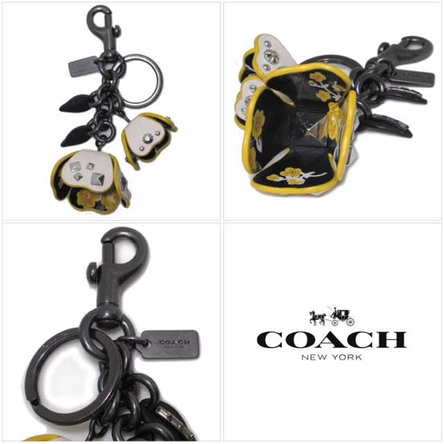 コーチ キーホルダー レディース COACH 59731 BKCHK メタル スタッズ レザー フローラル プリント ティー ローズ バッグチャーム