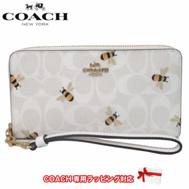 コーチ 財布 長財布 COACH PVC シグネチャー ウィズ ビー プリント ストラップ付き ラウンドファスナー C8675  IMRFI(チョーク×グレイシ｜au PAY マーケット