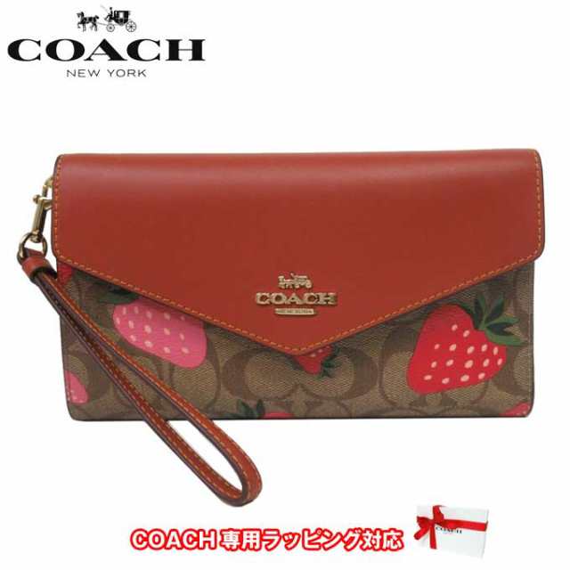 コーチ 財布 長財布 COACH ストロベリー プリント シグネチャー PVC