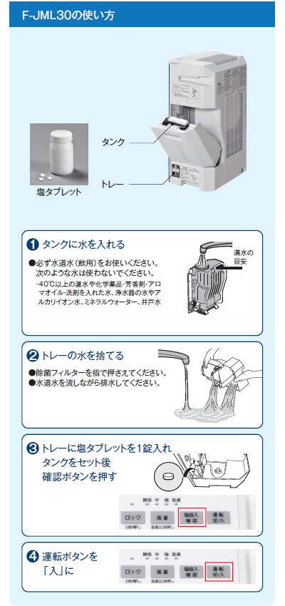 ジアイーノziainoホワイトPanasonic 次亜塩素酸 空間除菌脱臭機 塩タブレット付き F-JML30