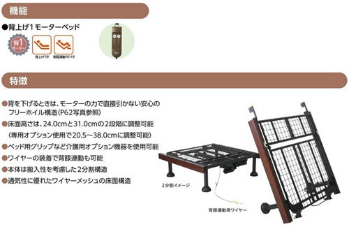 在宅介護向け電動ベッド プリモレット 電動1モーターベッド PZB-ES1JFA