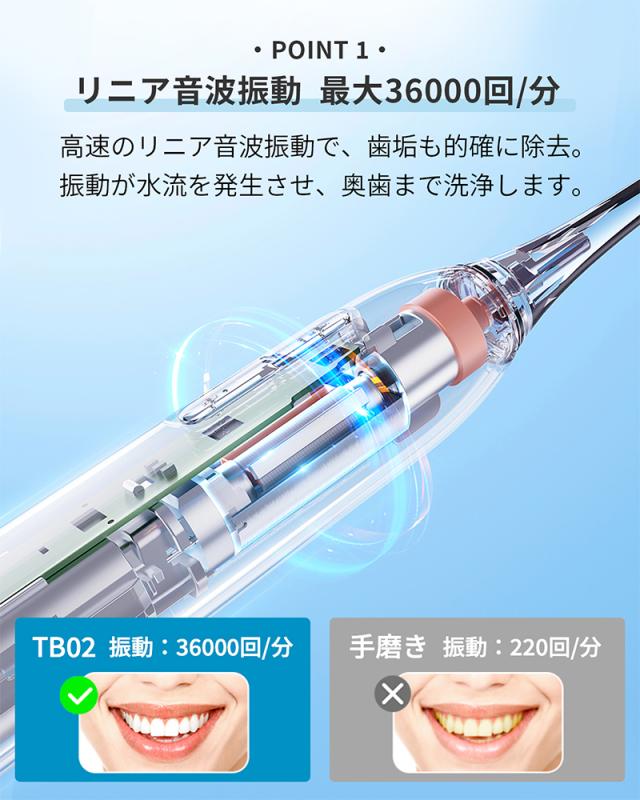 電動歯ブラシ 【本体 ＋ 替えブラシ 6本付き】リニア 超音波式