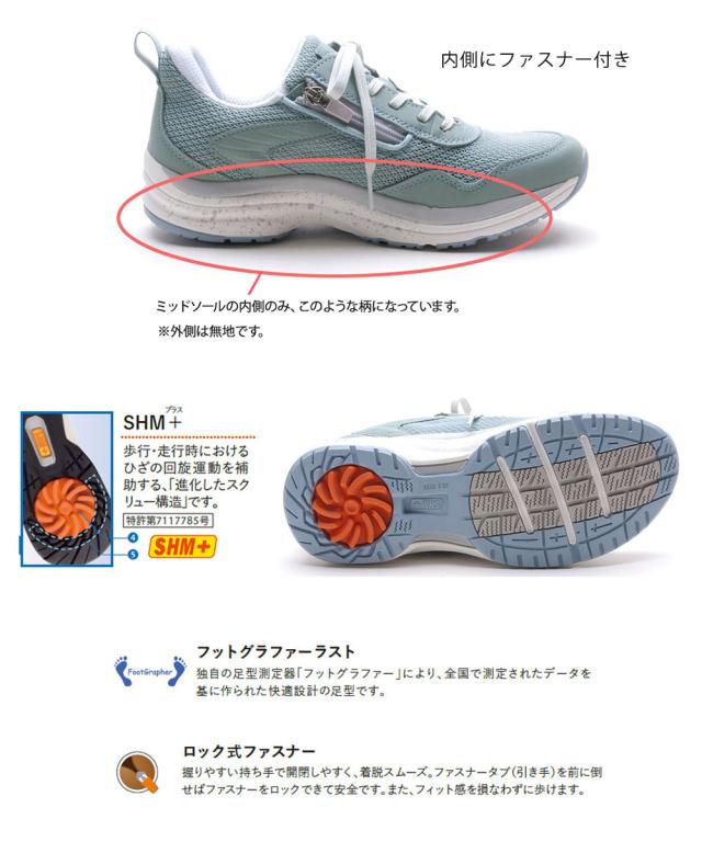 アサヒメディカルウォーク ウォーキングシューズ レディース 4E 幅広 軽量 軽い 歩きやすい スニーカー 立ち仕事 ファスナー 母の日 敬老の日 ギフト プレゼント 黒 ブラック ブルー パープル 青 紫 L031_3