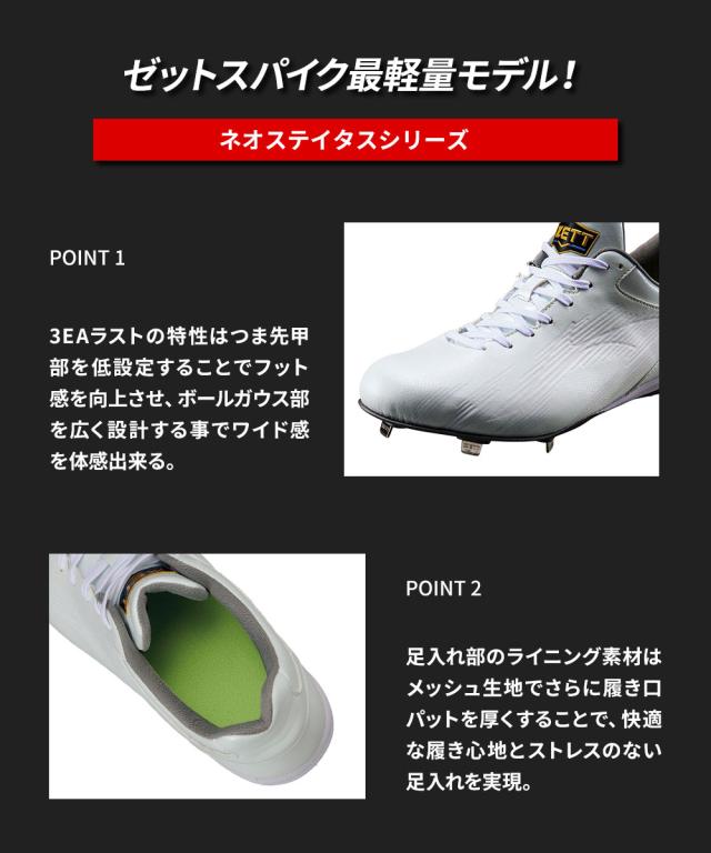 ゼット 野球 ベースボール 埋込み式 金具 スパイク 大人 一般 中学生 高校生 練習 メンズ レディース ローカット NEOSTATUS ネオステイタス WH 紐式 ワイド 幅広 軽量 TAIQ刃 ソフト感 シャープ感 フィット感 耐摩耗性 カラー 白 ホワイト スポーツ ZETT BSR2218WH