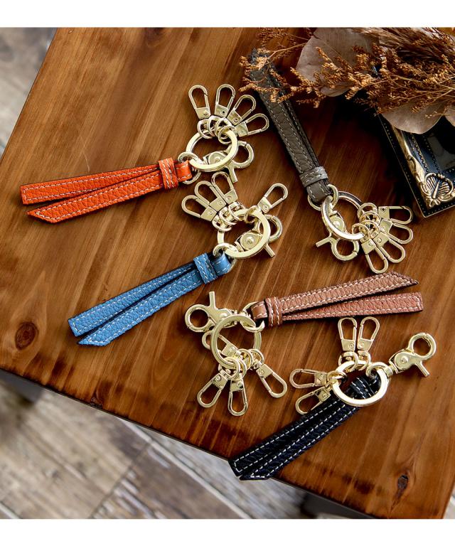 キーホルダー 革 かわいい ストラップ型 キーリング レザー 本革