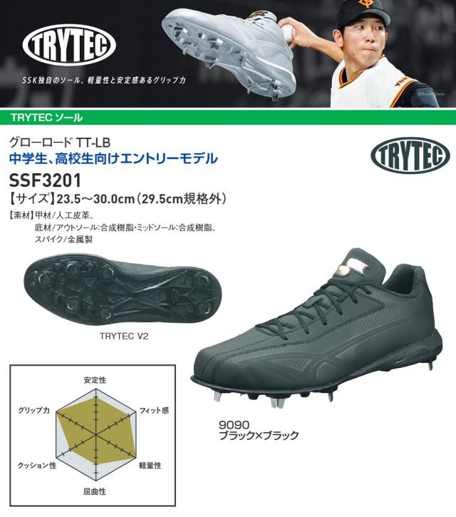 SSK 野球 スパイク 黒 金具 野球スパイク 高校野球対応 中学生 高校生 大人 硬式 軟式 ブラック 紐タイプ ローカット エスエスケイ グローロード TT-LB ssf3201