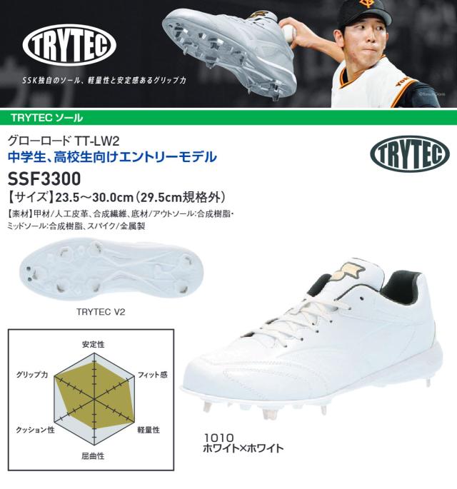 SSK 野球 スパイク 白 金具 野球スパイク 高校野球対応 中学生 高校生 大人 硬式 軟式 ローカット ホワイト エスエスケイ グローロードTT-LW2 ssf3300