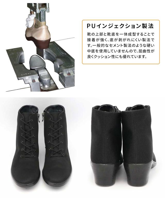 ショートブーツ レディース 防水 防滑 撥水 幅広 3E ゴアテックス ブーツ レースアップ サイドファスナー レインシューズ 通気性 履きやすい 痛くない 蒸れにくい 日本製 通勤 通学 雨 雪 黒 ブラック TOP DRY TDY3989_4