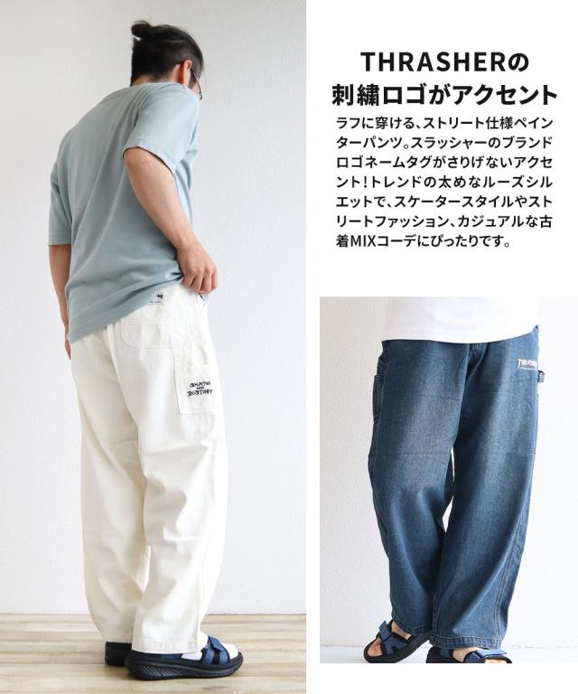 スラッシャー ペインターパンツ メンズ ワークパンツ イージーパンツ バギーパンツ ルーズパンツ ロングパンツ デニム カツラギ カジュアル ストリート スケーター アメカジ ワーク ウエストゴム ゆったり オーバーサイズ レディース ユニセックス THRASHER 017410_2