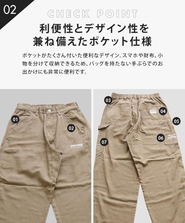 スラッシャー ペインターパンツ メンズ ワークパンツ イージーパンツ バギーパンツ ルーズパンツ ロングパンツ デニム カツラギ カジュアル ストリート スケーター アメカジ ワーク ウエストゴム ゆったり オーバーサイズ レディース ユニセックス THRASHER 017410_4