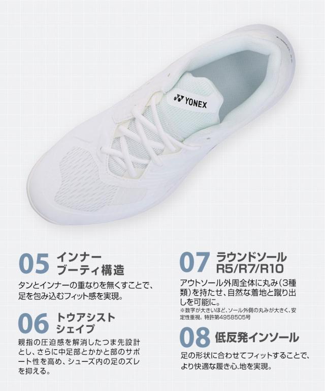 ヨネックス テニスシューズ クレー 砂入り人工芝用 パワークッション ワイド 幅広 4E レディース メンズ ユニセックス 男女兼用 通気性 軽量 軽い 試合 練習 部活 運動靴 靴 シューズ 黒 ブラック 白 ホワイト YONEX パワークッション ソニケージ ワイド GC SHTSCWG_3