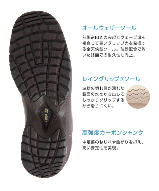 ヨネックス ウォーキングシューズ レディース yonex 3.5e 幅広 撥水 軽量 軽い 防滑 ファスナー付き 疲れにくい 履きやすい おしゃれ コンフォートシューズ カジュアルシューズ スニーカー 靴 シューズ 黒 ブラック ダークブラウン YONEX パワークッションLC41 SHWLC41