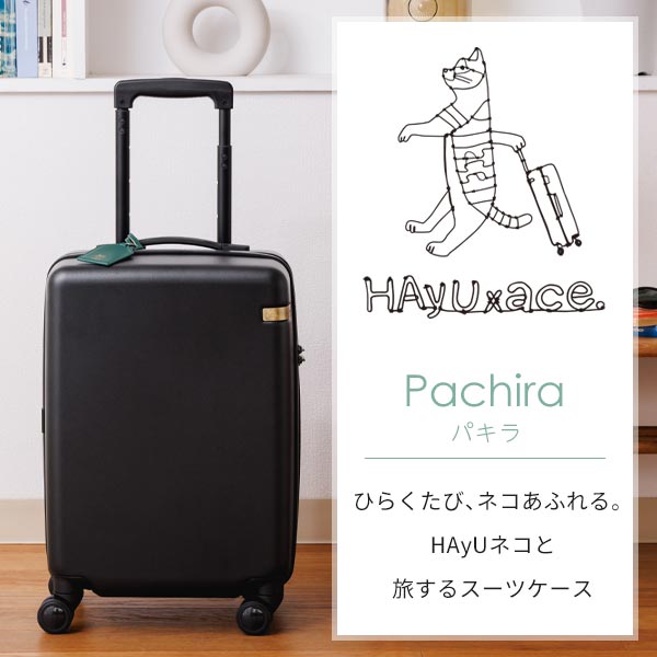ace. ／HAyU×ace. パキラ (34L) 内装ネコ柄 ファスナータイプ スーツケース 2〜3泊用 3辺合計115cm 機内持ち込みサイズ 05781