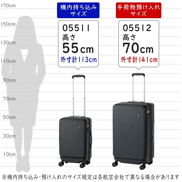 エース HaNT/ハント ココント スーツケース (36L/最大44L) トランク型 1室収納 フロントオープン 拡張 ファスナータイプ 2〜3泊用 機内持ち込みサイズ 05511_18