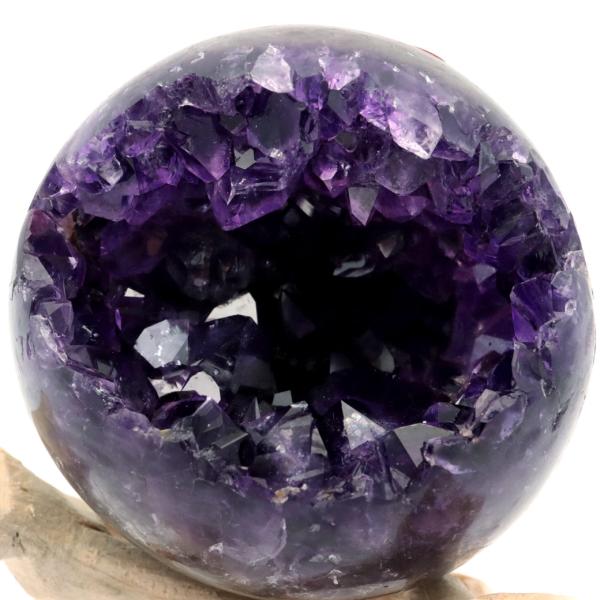 アメジスト 笑口 丸玉 直径67mm 314g 台座付き ジオード 1点もの 天然石 紫